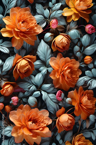 beautiful vintage wallpaper botanical flower bunch vintage motif for floral print digital background.generative ai.