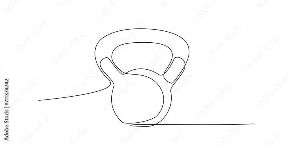 Drawing of kettlebell in continuous single line style. Sport equipment in linear style. Outline symbol for design of poster banner. Sport, workout, wellness. Editable stroke Vector doodle illustration Drawing of kettlebell in continuous single line style. Sport equipment in linear style. Outline symbol for design of poster banner. Sport, workout, wellness. Editable stroke Vector doodle illustration