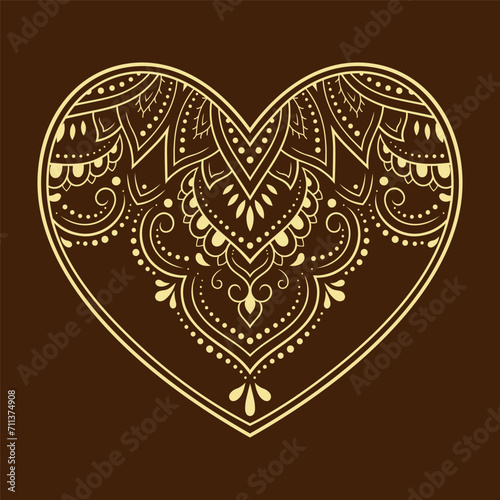 Mehndi flower pattern in form of heart for Henna drawing and tattoo. Decoration in ethnic oriental, Indian style. Valentine's day greetings. Coloring book page.