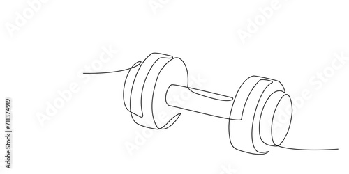 Single continuous line drawing of dumbbells. Sport equipment in one linear style. Design element for poster, banner, flyer. Sport, workout, wellness. Editable stroke. Vector doodle illustration
