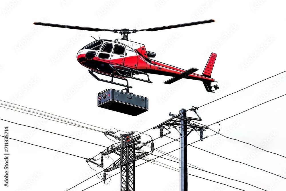 Helicopter on the background of electric wires and power lines. Helicopter on the background of electric wires and power lines.