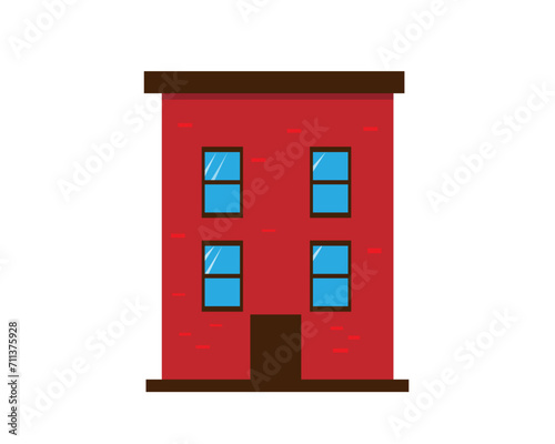 red house with windows, door, glare shadows on a white background, 