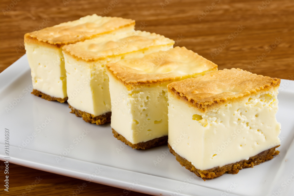 cheesecake. on a wooden table there is a white plate with pieces of pie with cottage cheese, delicious concept cheesecake. on a wooden table there is a white plate with pieces of pie with cottage cheese, delicious concept