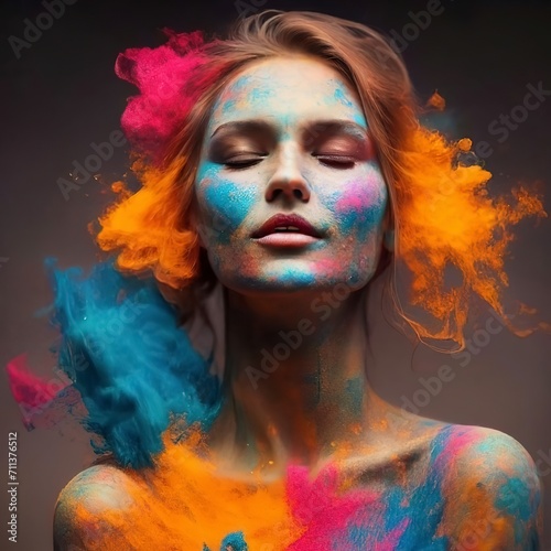 Beautiful model with colorful powder