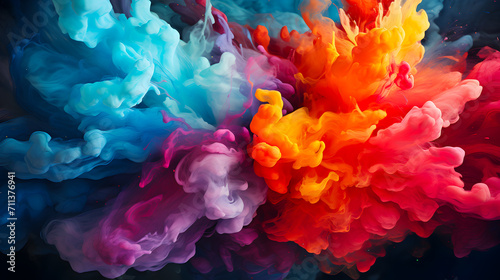 A colourful powder explosion of holi paint on black background