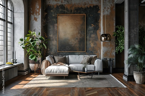 mock up poster in elegant living room in stylish apartment