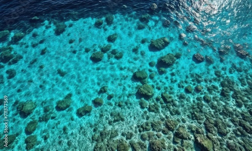 Aerial View of Crystal Clear Sea and Coral Reefs