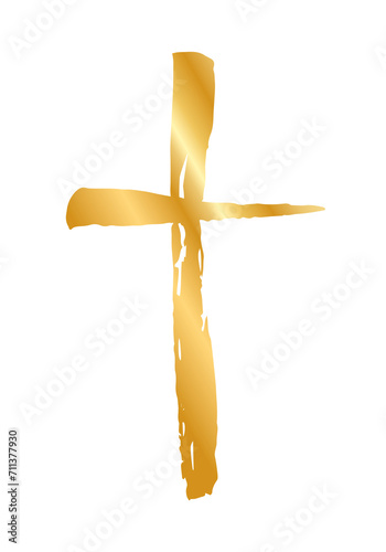 Handdrawn christian cross symbol, hand painted with ink brush. Png clipart isolated on transparent background