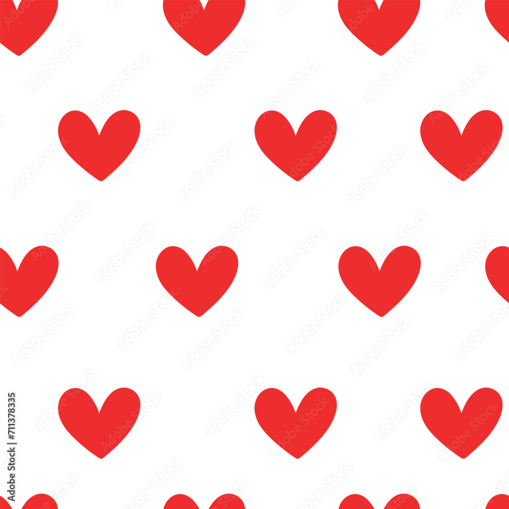 Seamless pattern with red hearts on white background. Cute vector pattern