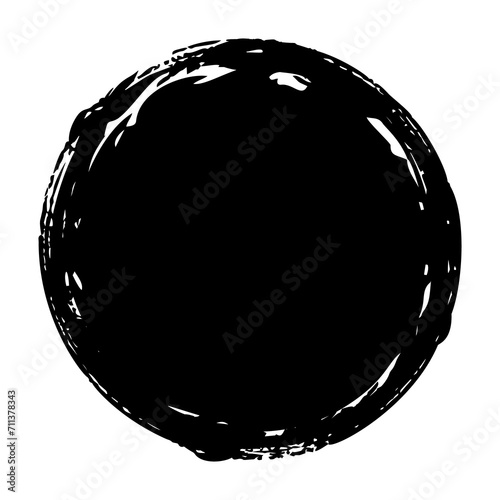 Hand painted grunge circle. Black round blob hand drawn with ink brush. Png clipart isolated on transparent background