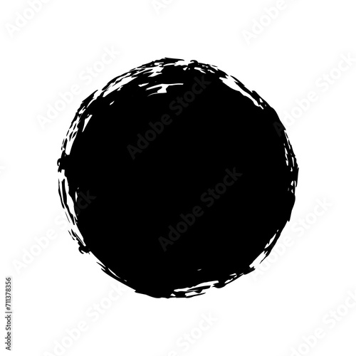 Hand painted grunge circle. Black round blob hand drawn with ink brush. Png clipart isolated on transparent background