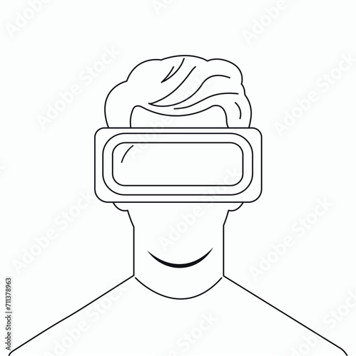 Man wearing virtual reality glasses, modern augmented reality technology, flat vector illustration. Device for remote communication between people.Black and white