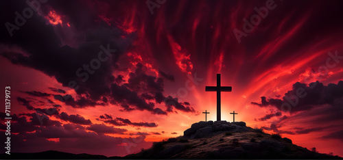 Golgotha hill and cross as symbol of Jesus' death and resurrection during Passion Week