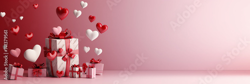 dynamic Valentine's Day e-commerce banner showcasing a user-friendly interface with heart icons, emphasizing the ease of online shopping for romantic gifts. Include copy space photo