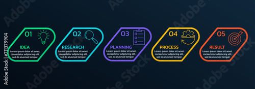 5 step info graphic. Process diagram, chart with business icons. Five option timeline infographic design. Modern presentation, layout template. Vector illustration. photo