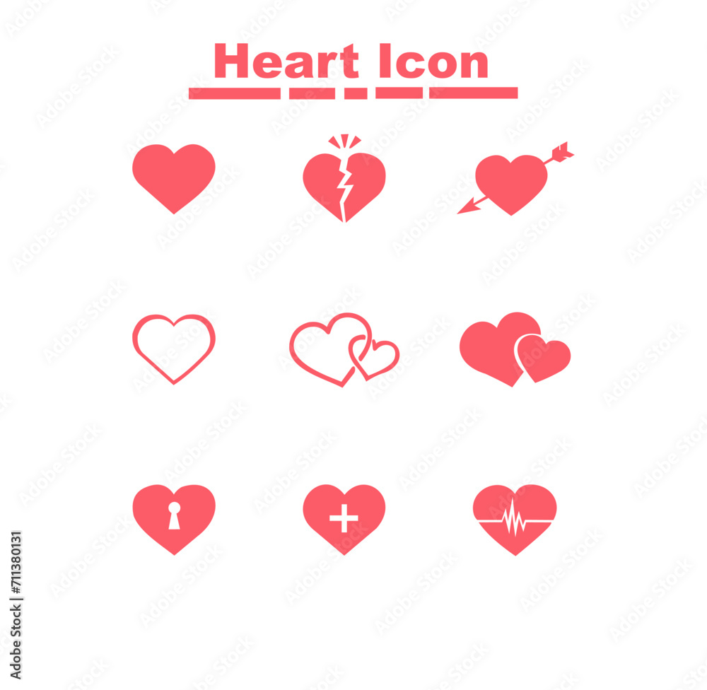 Set heart icon in pink and white colour
