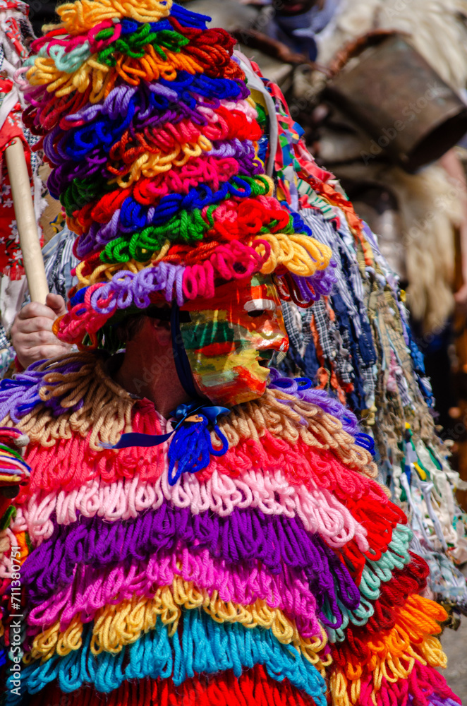 traditional masks of the carnival of the La Vijanera in the village of Silio, Cantabria.