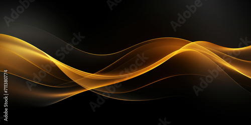 Abstract background with realistic golden and black wavy fluid shape. Interwined gold stripes. Generative AI © AngrySun