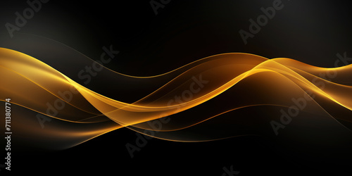 Abstract background with realistic golden and black wavy fluid shape. Interwined gold stripes. Generative AI