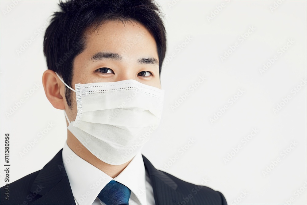 マスクをしているスーツ姿の日本人男性のポートレート写真(会社員・コロナ・風邪・病気・花粉症) マスクをしているスーツ姿の日本人男性のポートレート写真(会社員・コロナ・風邪・病気・花粉症)