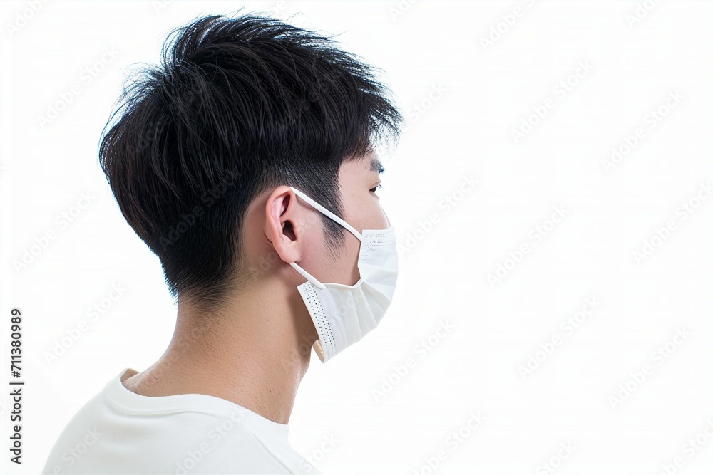 マスクをしている日本人男性のポートレート写真（背景なし・コロナ・風邪・病気・花粉症・介護）