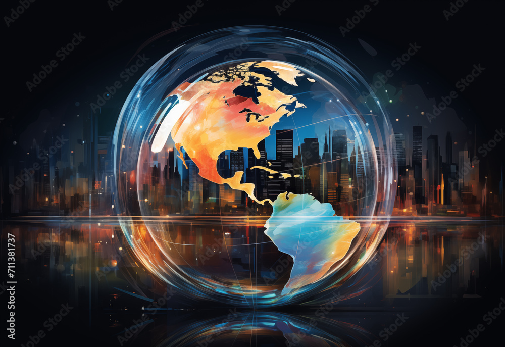 Abstract globe focusing on North and southern America illustration