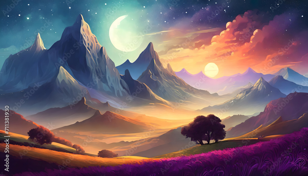 Abstract illustration of mountains colorful landscape Abstract illustration of mountains colorful landscape
