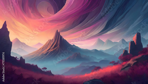 Abstract illustration of mountains colorful landscape © masterofmoments