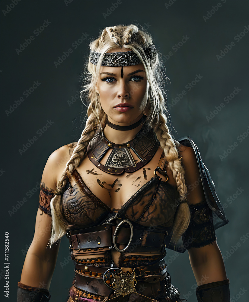 Obraz premium Warrior Spirit of Viking Woman Channeling the Amazon Vibe