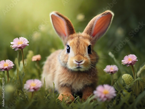Adorable Bunny Rabbit with Flowers in the Grass © SR STOCK 01
