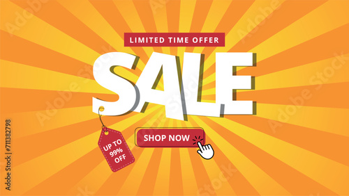 Discount banner, super offer 99% off with limited time, sales promotion banner.
