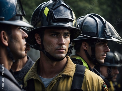 Group of Men Standing Together in Front of a Fire, Camaraderie and Bonding. Generative AI.