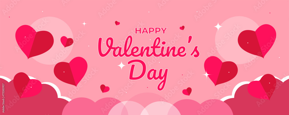 Happy valentine's day pink background. Paper cut love heart concept illustration vector design