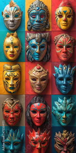Collage aus bunten Masken