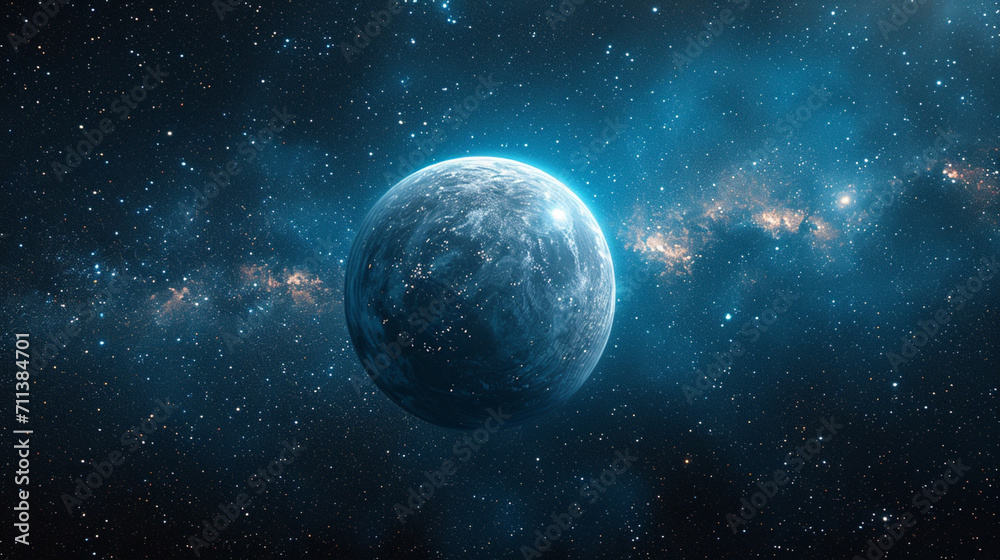 Fototapeta premium A star-shaped planet with white LED lights, near a supernova.