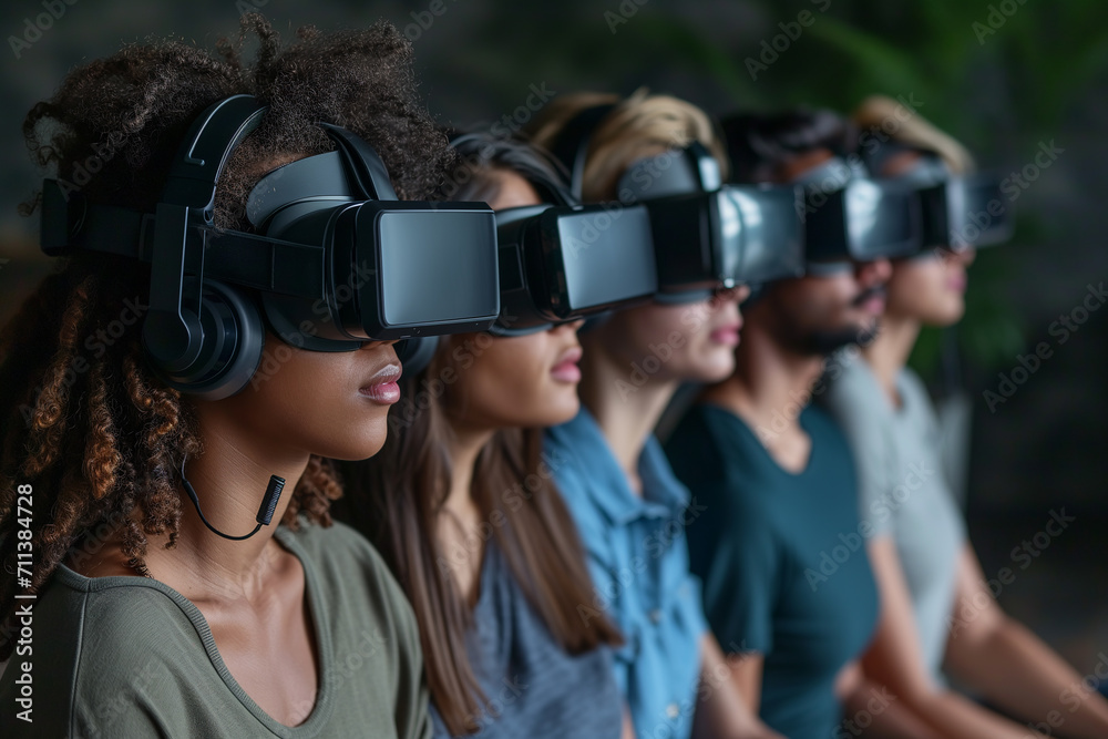 Diverse people using virtual reality headsets Diverse people using virtual reality headsets