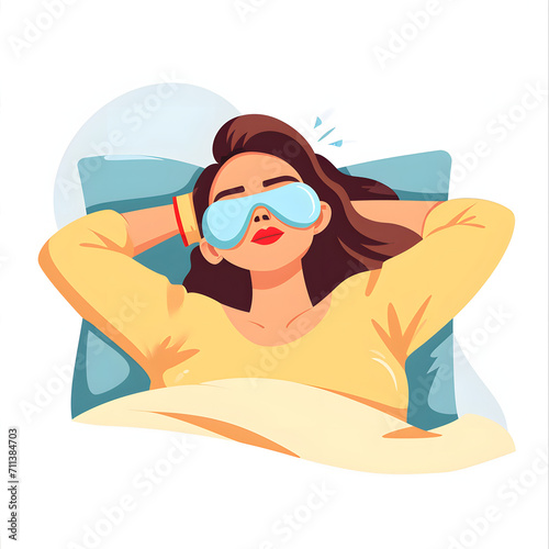 Person using sleep masks for a good night's rest isolated on white background, cartoon style, png  © Pixel Prophet