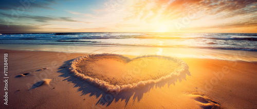 Sunrise Embrace  A Heart Drawn in Sand at Dawn s Light - Love and Nature with Generative AI