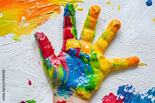 Vibrant Handprint on a Painter's Canvas photo