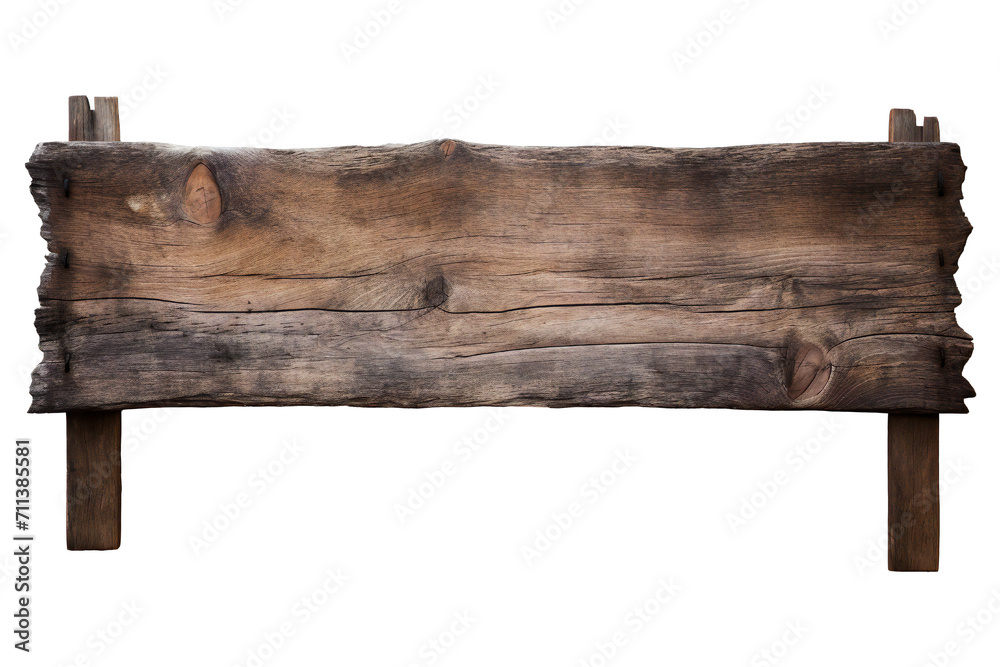 Empty rotten wood banner sign on transparent background Generative Ai