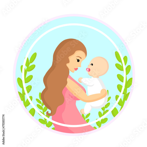 mother and baby ,plants in a circle