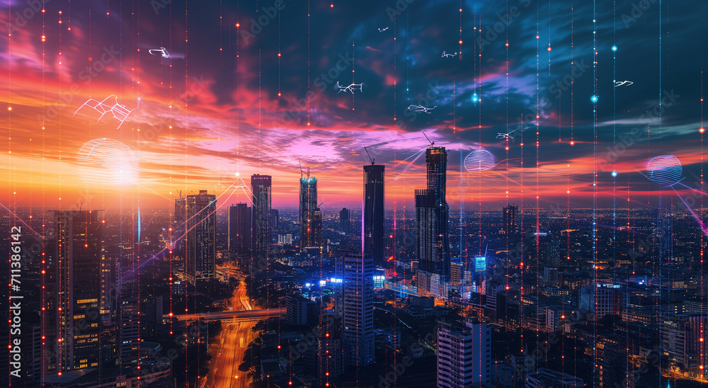 Futuristic city skyline of a smart city Futuristic city skyline of a smart city