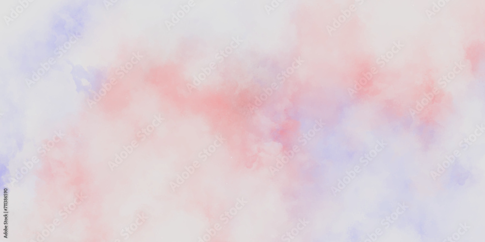 Abstract background with white clouds in the sky and soft and pastel watercolor paper texture with smoke and splashes. Used for wallpaper, banner, design,painting,arts,printing and decoration.