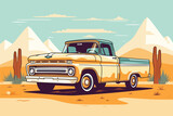 Old retro american muscle pick up truck vector illustration