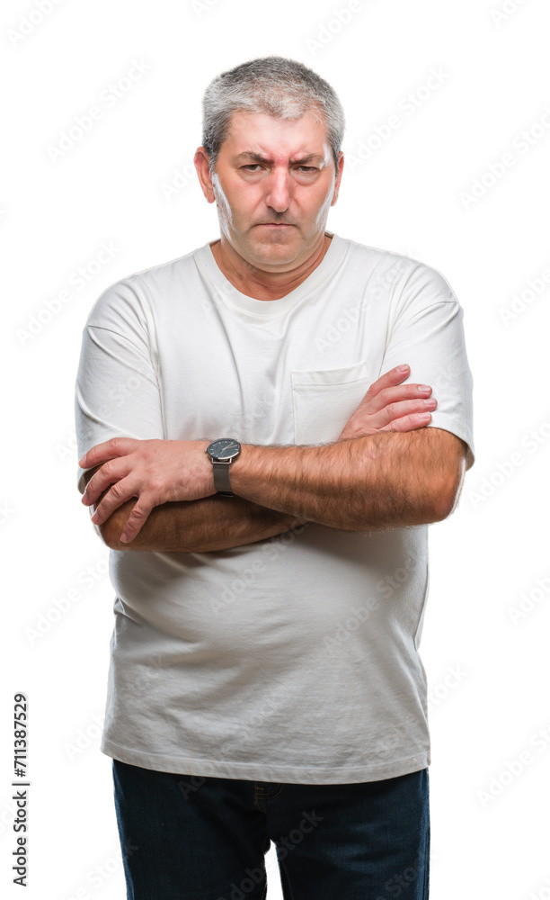 Handsome senior man over isolated background skeptic and nervous, disapproving expression on face with crossed arms. Negative person. Handsome senior man over isolated background skeptic and nervous, disapproving expression on face with crossed arms. Negative person.