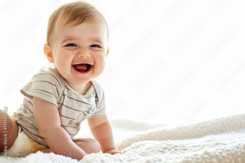 A delightful infant laying on a soft blanket with a joyful smile on their face. A delightful infant laying on a soft blanket with a joyful smile on their face.