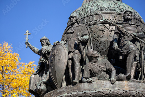 Monument to the Millennium of Russia (1862) in the Novgorod Kremlin. Fragment with the figures of Rurik, Prince Vladimir and Dmitry Donskoy