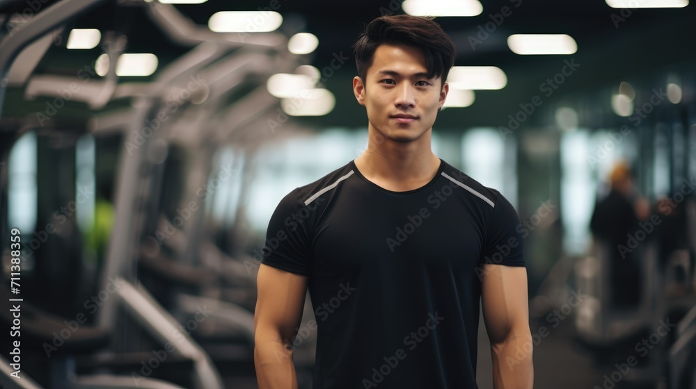 Asian young male fitness trainer in the gym Asian young male fitness trainer in the gym