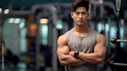 Asian young male fitness trainer in the gym © dwoow