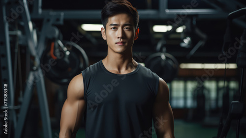 Asian young male fitness trainer in the gym © dwoow